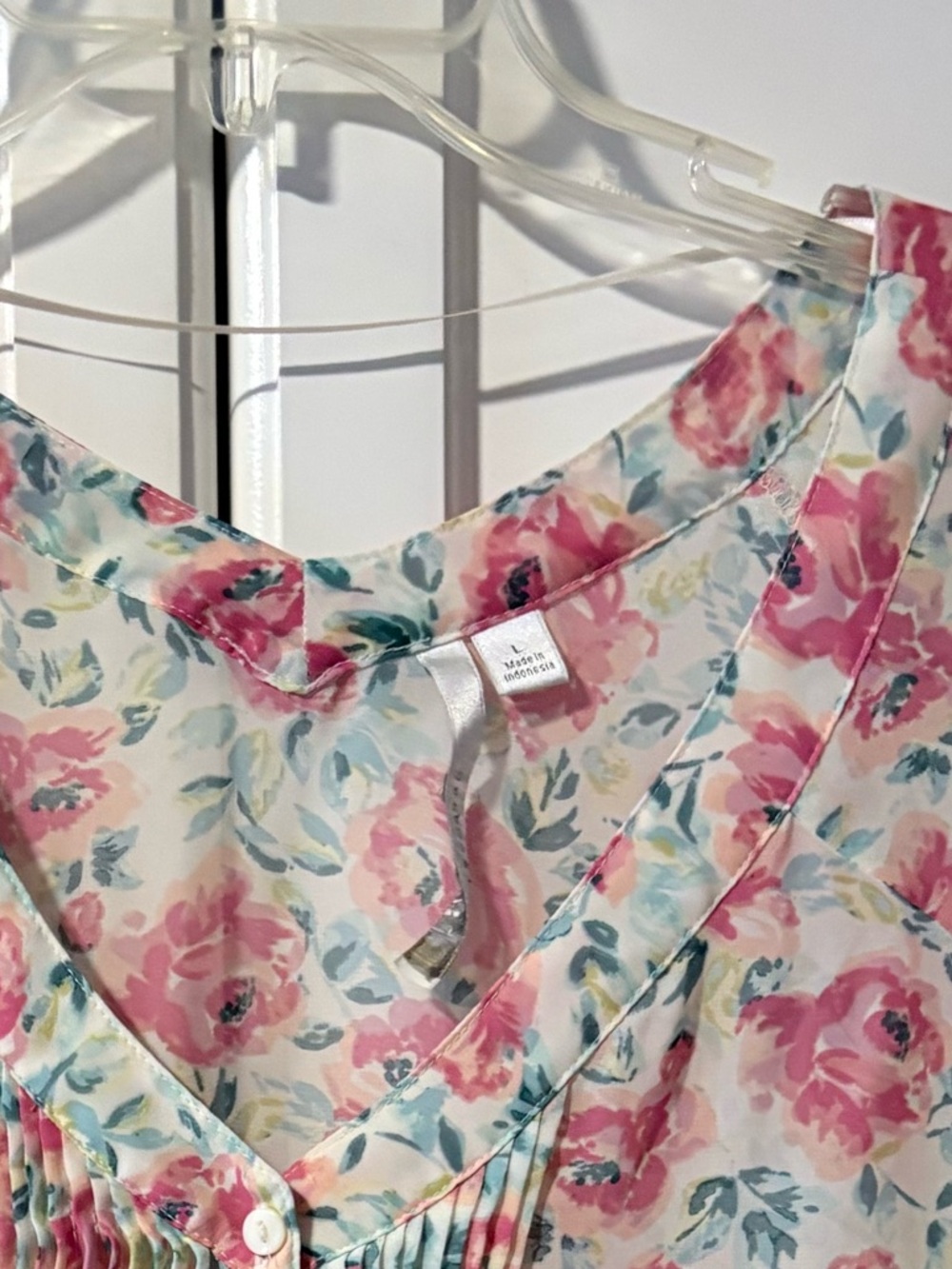 Floral Chiffon Blouse - Pink & Teal Flowers